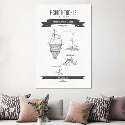 J.H. Zevely Fishing Tackle Patent Sketch Retro (Charcoal) by Aged Pixel - Wrapped Canvas Gallery-Wrapped Canvas Giclée