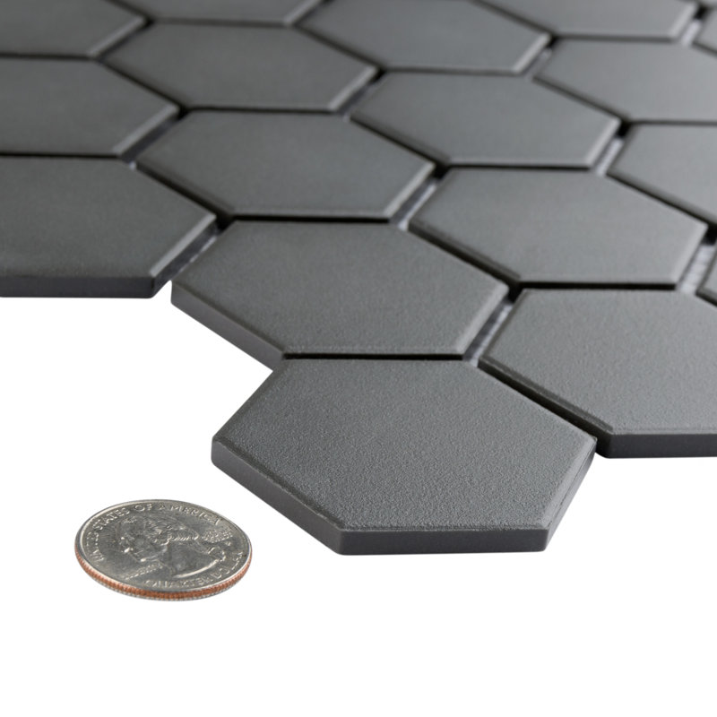Gotham Hex 2" X 2" Porcelain Honeycomb Mosaic Wall & Floor Tile, Black