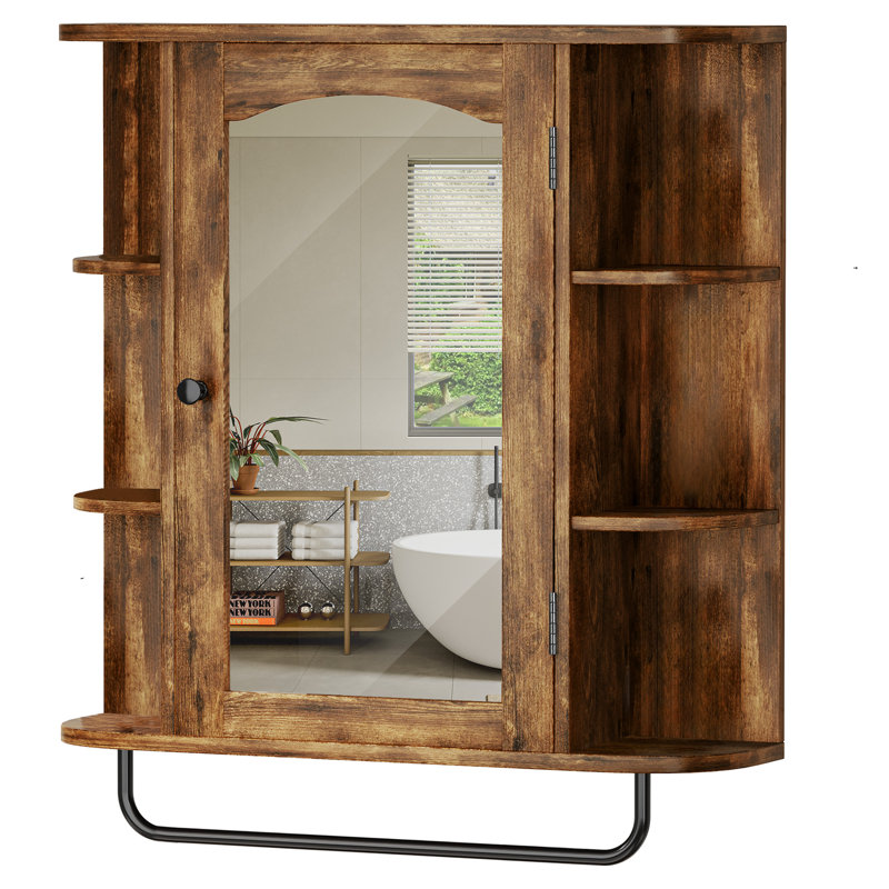 Armoire à pharmacie murale avec miroir réglable et tablettes réglables l 26 po x H 24 po Braintree, Bois naturel