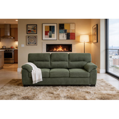 3-Seater Sofa, Green Upholstered Couch, Modern Living Room Furniture, Textured Fabric Sofa, Minimalist Settee, Comfortable Armchair, Sturdy Frame Sofa