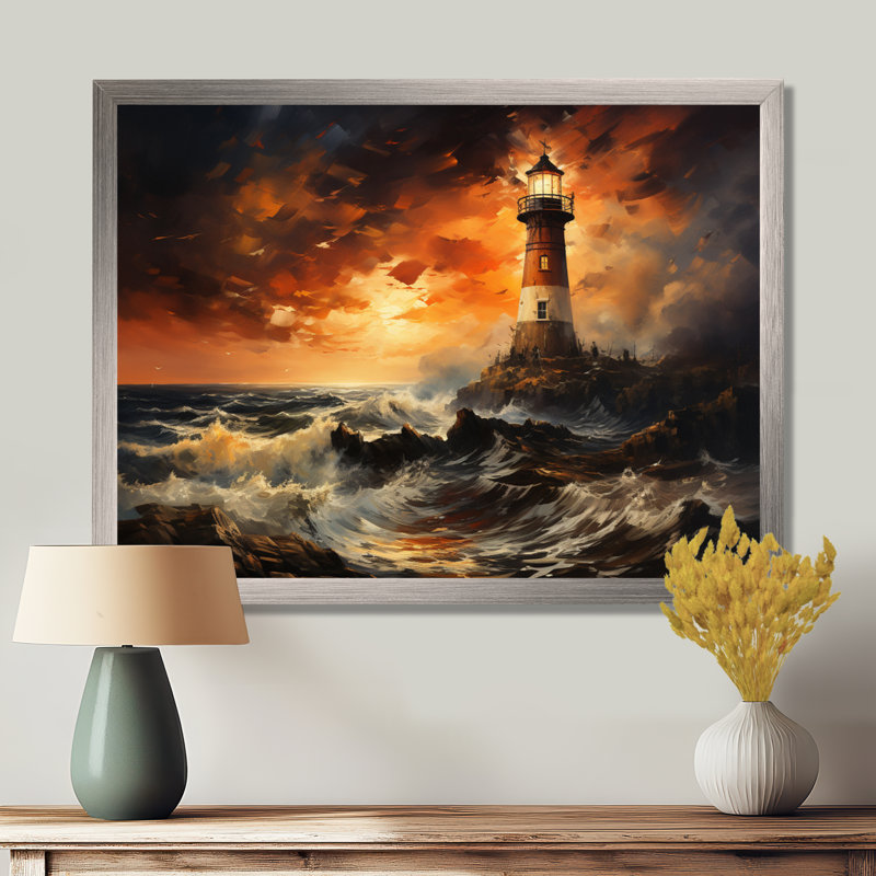 Denmark Lighthouse Glow - Denmark Wall Art, Black Floater Framed, 34" H x 44" W x 1.5" D