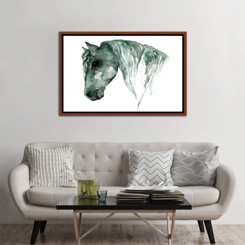 Art du cheval, H 26 po x l 40 po x P 1,5 po, Toile avec cadre en bois brun