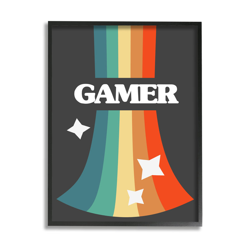 Vidéo de jeu vidéo rétro arc-en-ciel, H 20 po x l 16 po, Giclée encadrée noir minuit