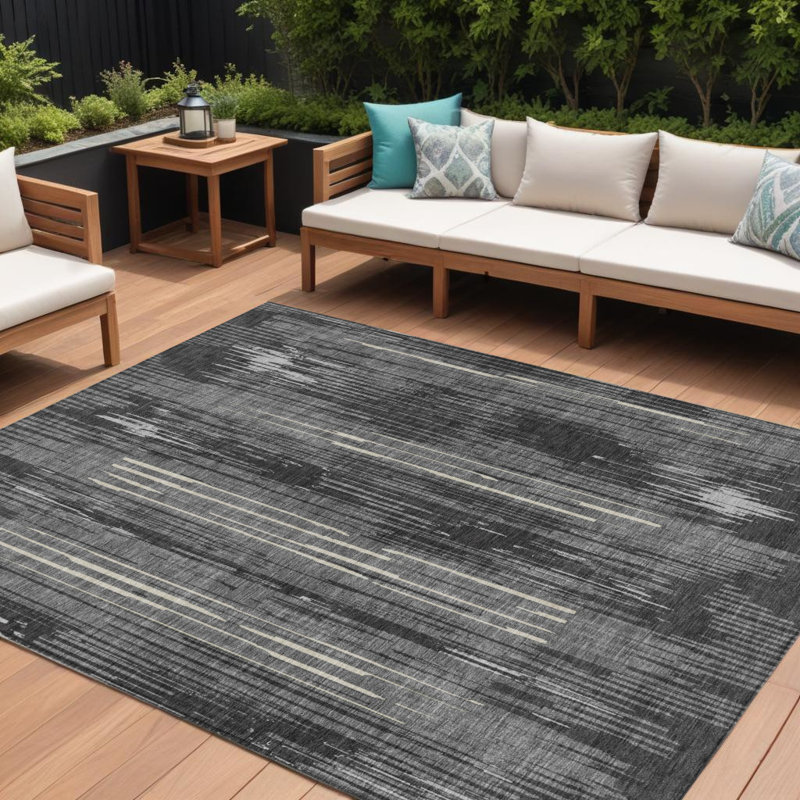 Tapis intérieur lavable rayé gris anthracite et ivoire 8 pi x 10 pi