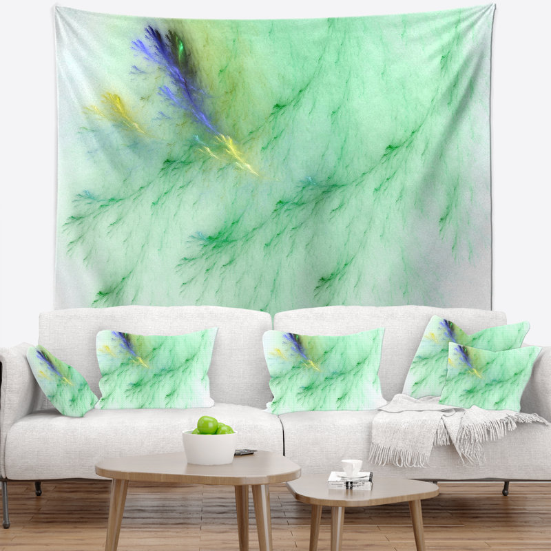 Tapisserie abstraite veines de marbre vert clair, H 32 po x l 39 po