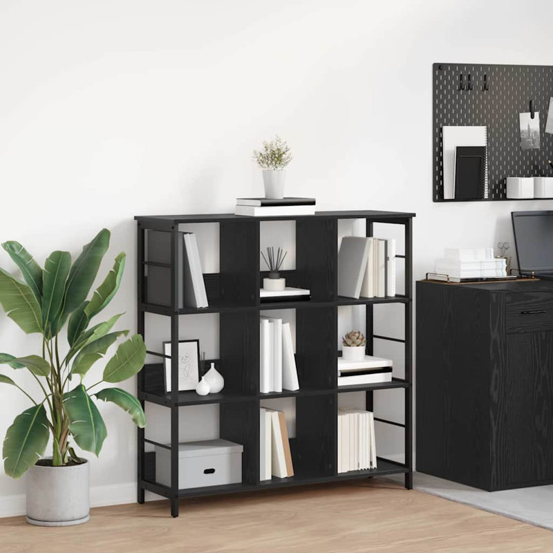 102.01cm W Steel Etagere Bookcase, Black Oak, (3 Shelves) 104.5cm. H x 102cm. W x 32cm. D