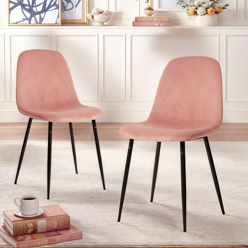 Chaises modernes en velours avec pieds en métal, ensemble de 2, rose