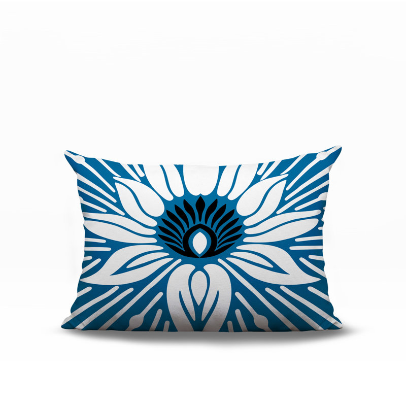 Oreiller rectangulaire réversible intérieur / extérieur Carla, Rectangle H 18 po x l 25 po, Turquoise