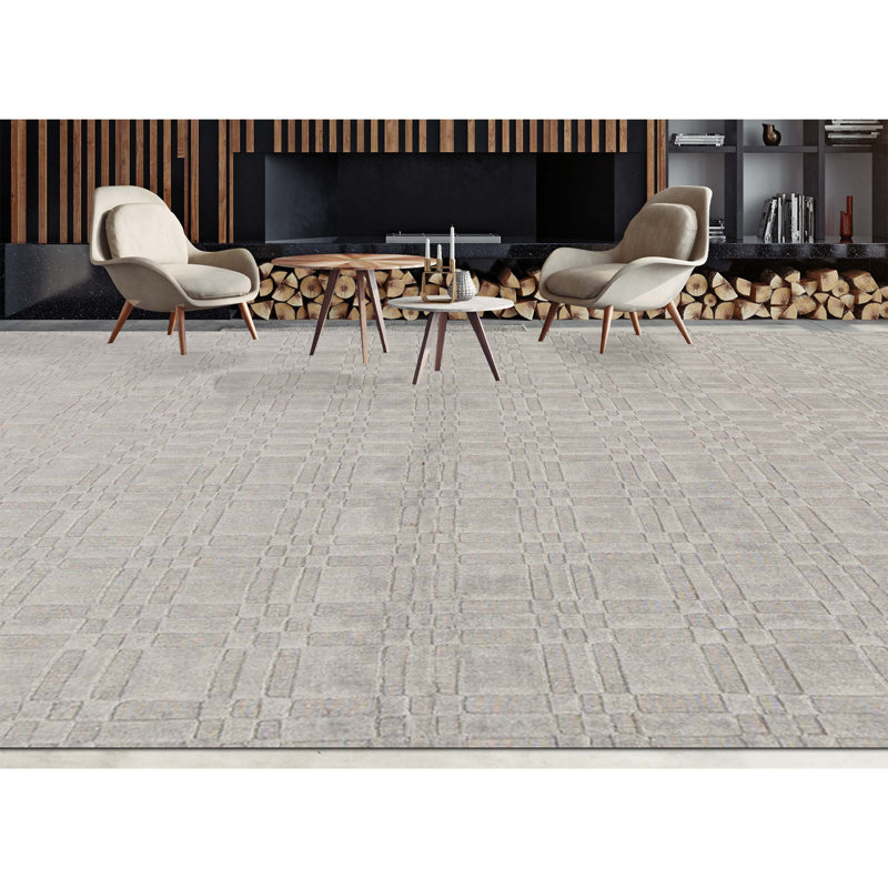 Wool Geometric Area Rug in Dark Gray, Rectangle 5'11" x 9'2"