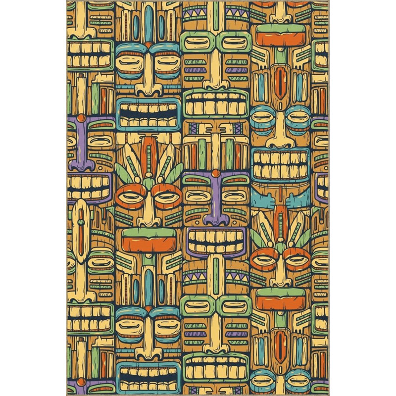 Tapis décoratif multicolore à motif de totem antique lavable à la machine, Tapis de couloir 3 pi 3 po x 9 pi 10 po