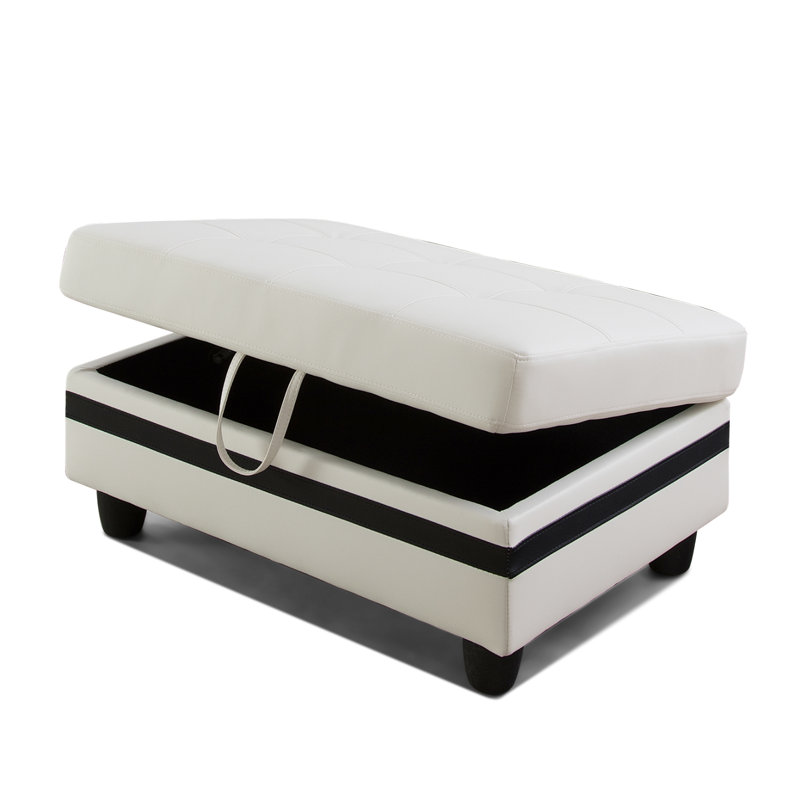 Semi PU Synthetic Leather Storage Ottoman, White/Black
