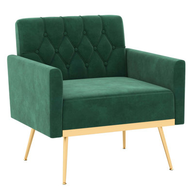 Chaise d'appoint moderne en velours avec dossier capitonné et pieds en métal doré 