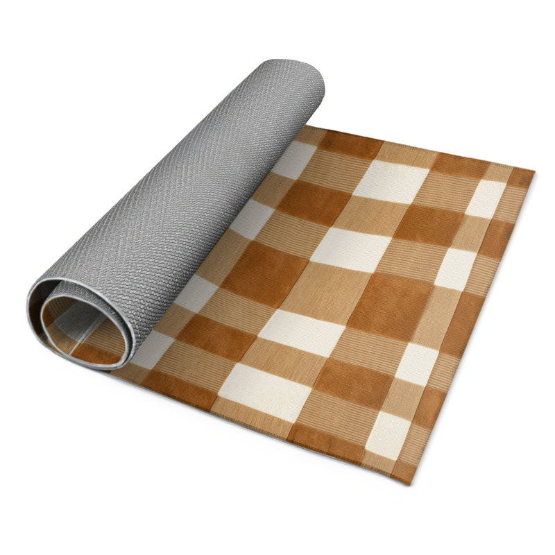 Tapis d'intérieur et d'extérieur à carreaux brun, Rectangulaire 2 pi x 3 pi