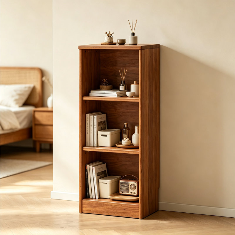 Bibliothèque en bois d'hévéa, 39.96" H x 15.75" W x 9.84" D, Light Brown