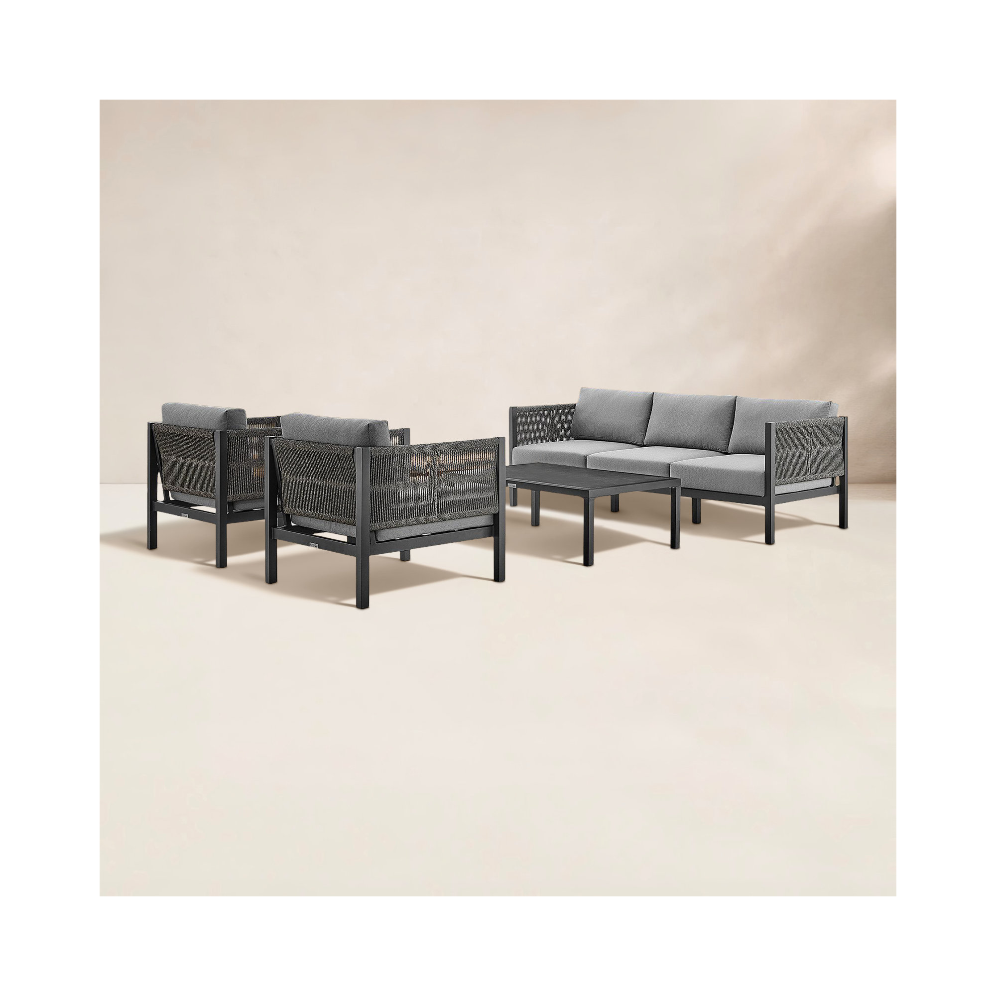 Fen 5 - Person Patio Conversation Set with Cushions, Black