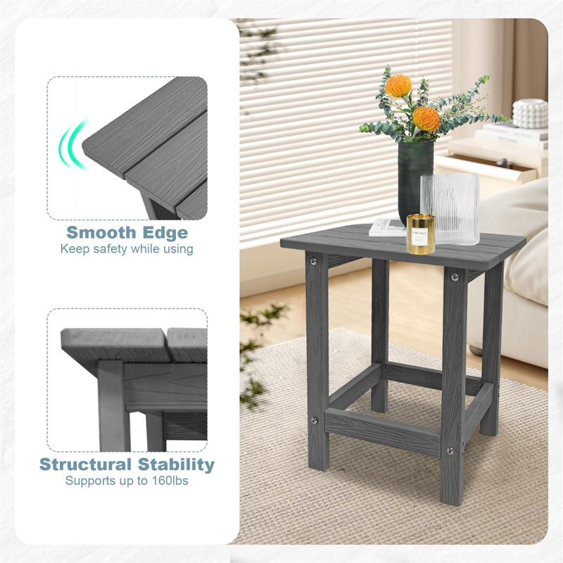HDPS Adirondack End Table - Weatherproof Outdoor Side Table for Pool & Patio, Grey