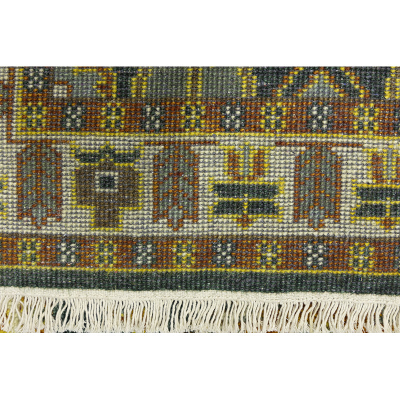 Tapis bleu / beige en laine noué à la main
