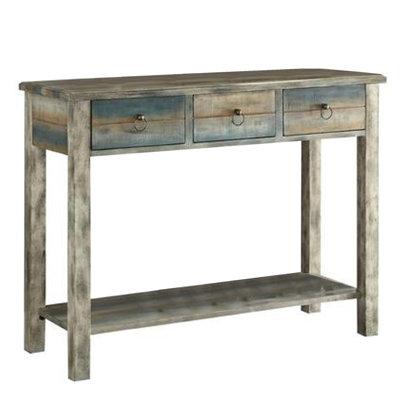 Arefa Beautiful Console Table, Antique Oak & Teal Blue