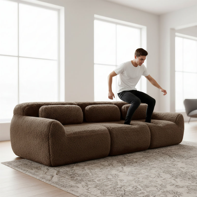 Canapé modulaire en tissu doux et moelleux de 114 pouces, Chocolat