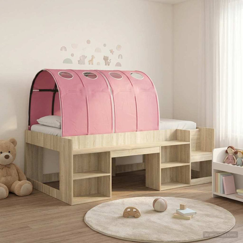  Bed with Tunnel with Shelf with Storage 4 pcs Engineered Wood Frame, Single (3'), Artisan Oak/Red