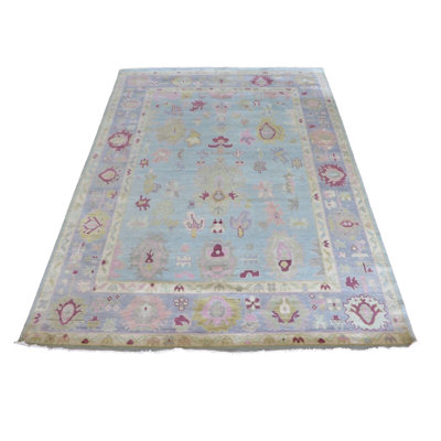 Tapis oriental bleu Oushak noué à la main 8 pi 11 po x 11 pi 10 po D3FB2E18E46D4DE3B87835DFF47FD7F0
