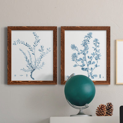 "Antique Botanical In Blue VII", ensemble de 2 peintures sur toile encadrées