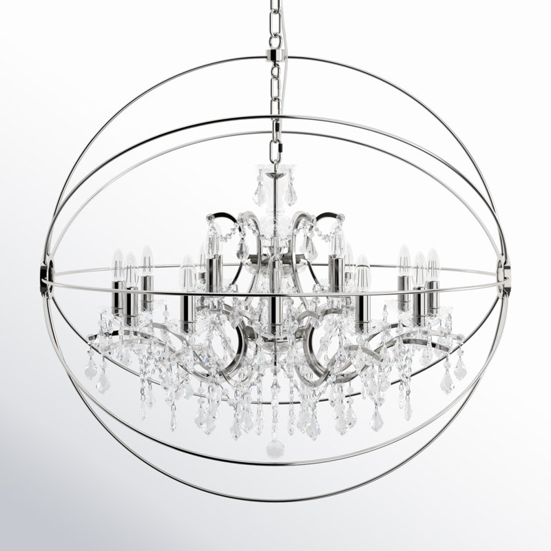 Lustre globe à bougie 18 lumières Svante, Cristal (transparent), Nickel poli