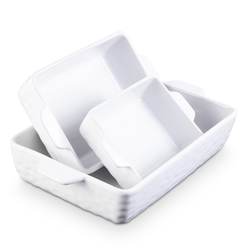 White Ceramic Non-stick Baking Dish Set with Handles, 12"/9"/7"