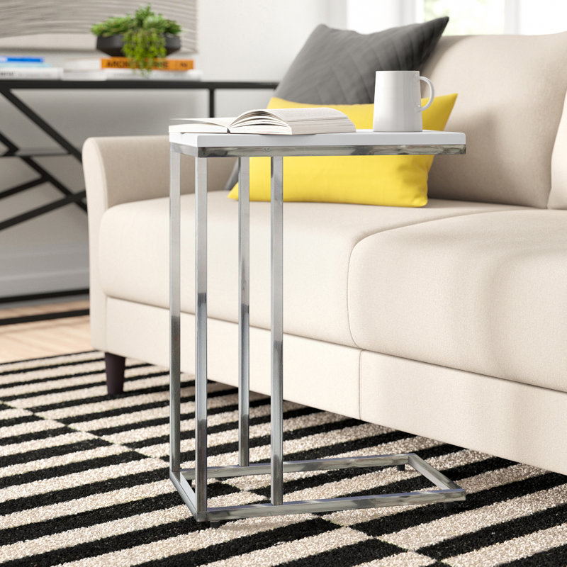 Dolores C Table End Table, White, Silver
