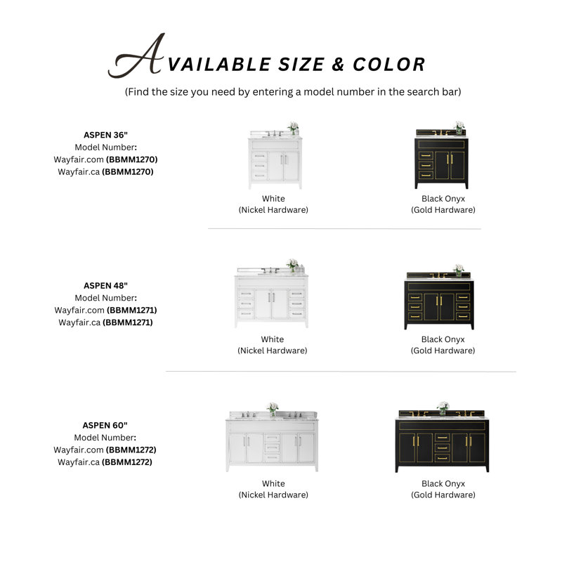 Aspen 48'' W Vanity, Black Onyx, Gold