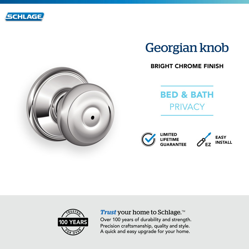 Georgian Privacy Knob Bed and Bath Lock, Bright Chrome