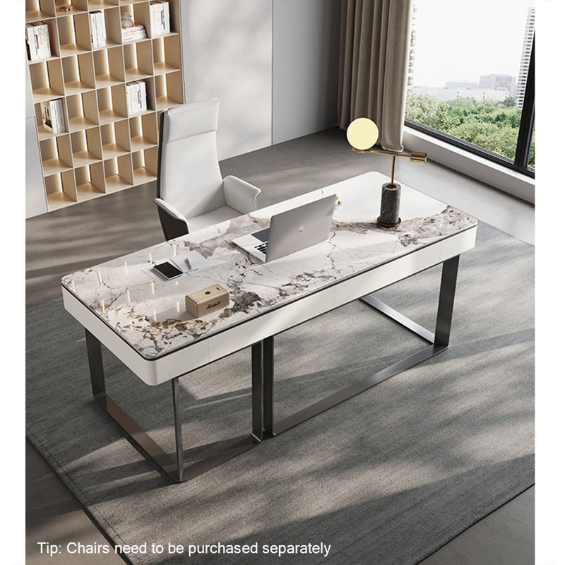 Bureau moderne en pierre frittée minimaliste, H 29,53 po x l 55,12 po x P 27,56 po, Noir, noir, noir, noir