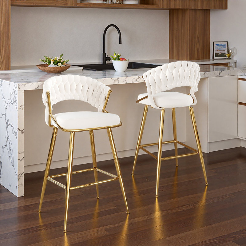 Tabouret de comptoir moderne en velours de 25,2 po avec accents dorés, conception ergonomique et siège moelleux pour îlot de cuisine et bar