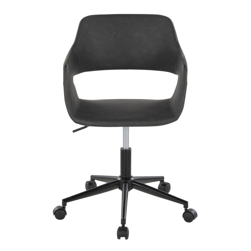 Shai 34.5'' H Faux Leather and Steel Upholstered Swivel Task Office Chair, Black, Gray
