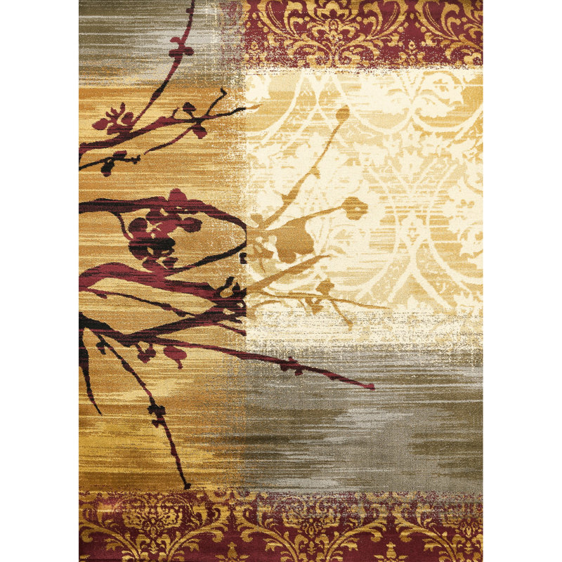 5 pi 3 po X 7 multicolore avec motif de motifs abstraits dans des tons de sauge pour un décor moderne