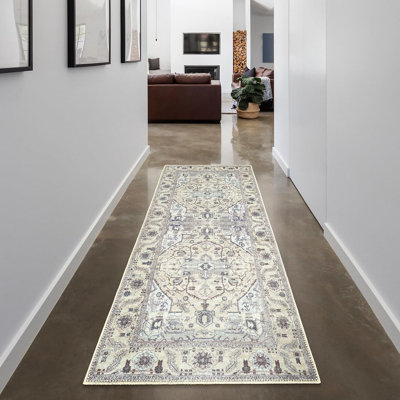 Collection traditionnelle GLN Rugs - tapis lavable à la machine, tapis bohémien rétro lavable, tapis antidérapant, tapis de salon en chenille à poils courts, tapis de chambre à coucher, tapis de salle de bain (tapis beige et gris)