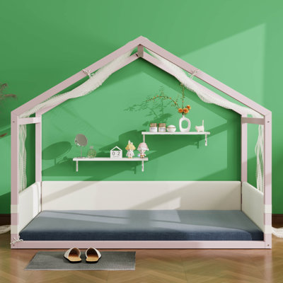 Canopy Bed with Upholstered Velvet Side Panels and Breathable Gauze Canopy, Soft Padded Platform Bed