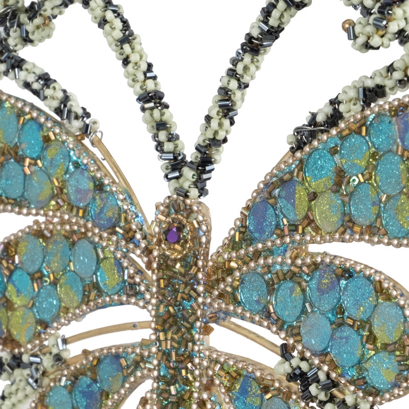 Carillon à vent en verre et métal avec motif de perles pour décorations de maison et de jardin - 31 po - bleu