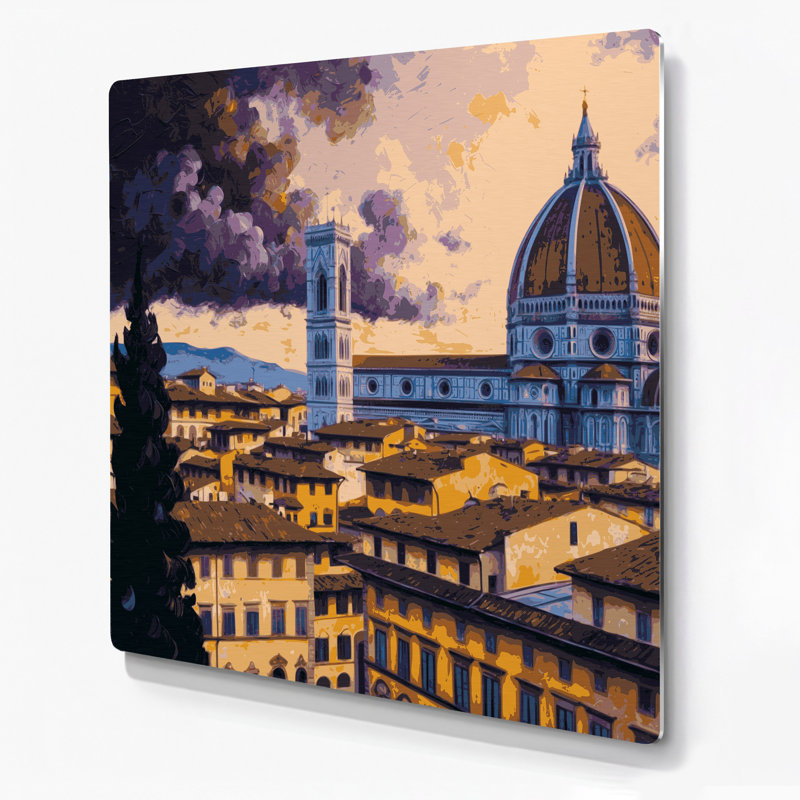 Art mural mauve avec villes, Florence, Italie, H 12 po x l 12 po