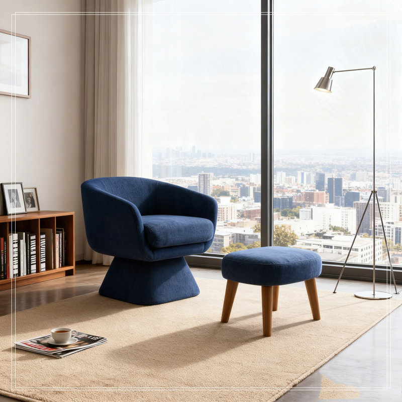 Chaise de loisir rembourrée avec repose-pieds, Bleu