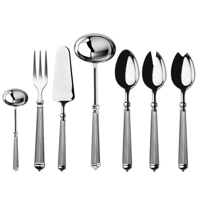 Luce Serving Set - 7 Pieces - Mixed Silver and Ice - Mirror w/Ice Grip