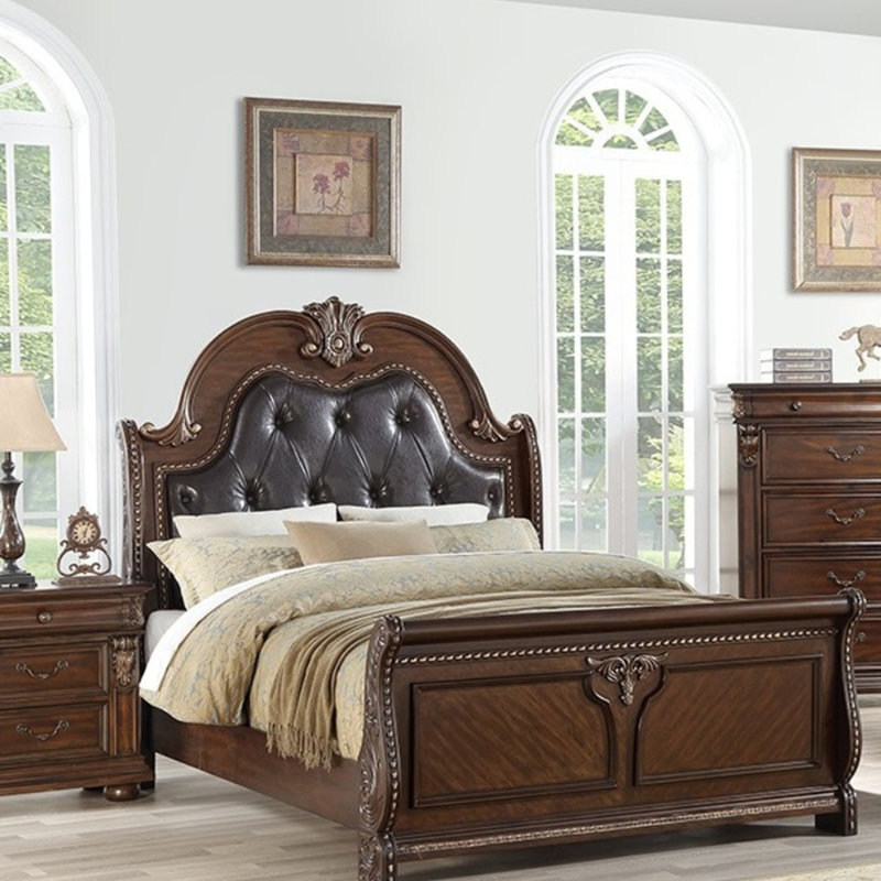 Mobilier de chambre à coucher de style traditionnel avec tête de lit capitonnée capitonnée et capitonnée
