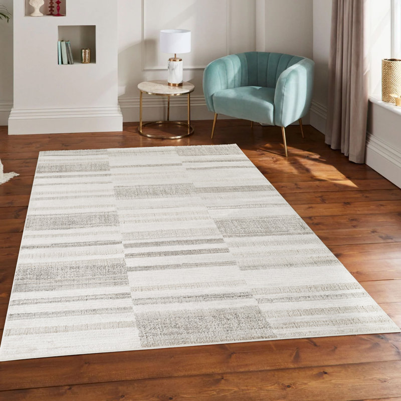 Mabel Modern Contemporary Living Room Area Rug 13mm Cut Pile Jute Backing Carpet - Abstract Seamless Geometric Design, Stone-Patch