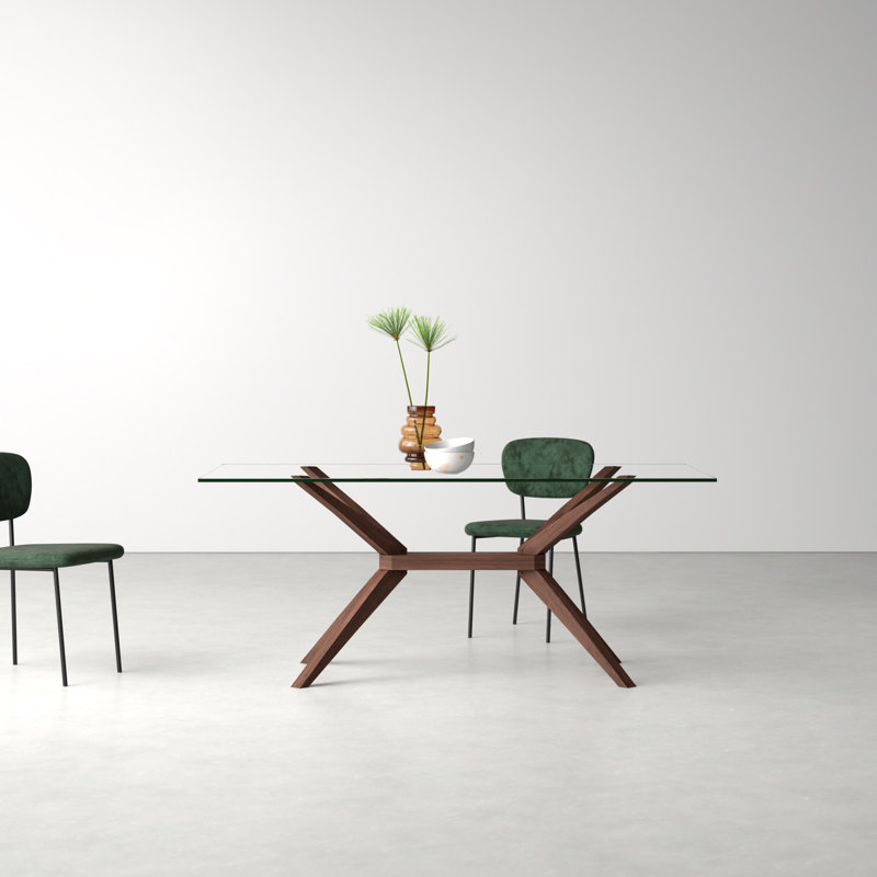 Delta Glass Top Solid Wood Base Dining Table