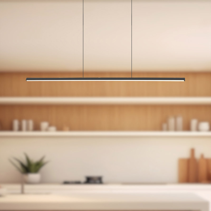 Luminaire suspendu carré / rectangulaire à 1 lumière pour îlot de cuisine Chute, Noir, H 120,63 po x l 35 po x P 5,5 po