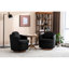 Fauteuil en lin gris foncé d'une capacité de 250 lb avec base en bois d'eucalyptus massif pour salon 27,68 po Hauteur pivotant-118755553