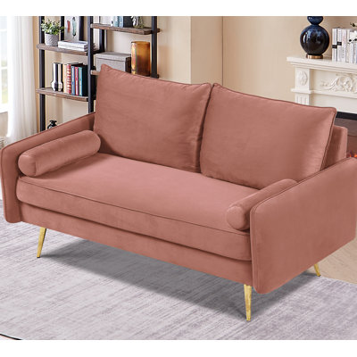 Modern Velvet Loveseat with Gold Metal Legs