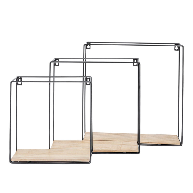 Ensemble de 3 tablettes murales carrées en métal et bois