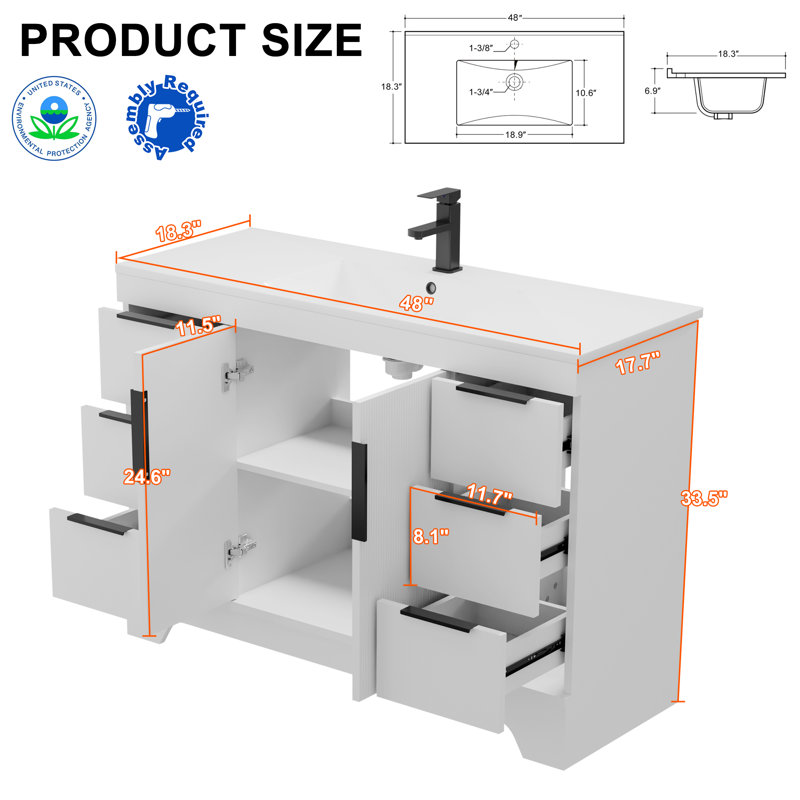Skeen 48" Single Bathroom Vanity Set With Resin Sink Top, Faucet, Assembly Required, White