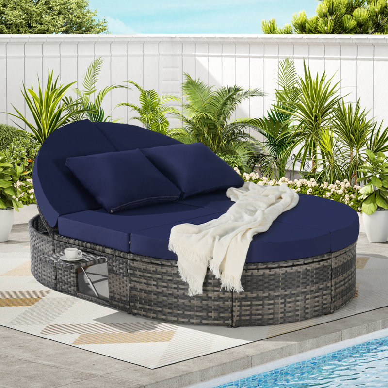 Chaise longue de patio réglable avec coussins, conception en métal de rotin pour la cour